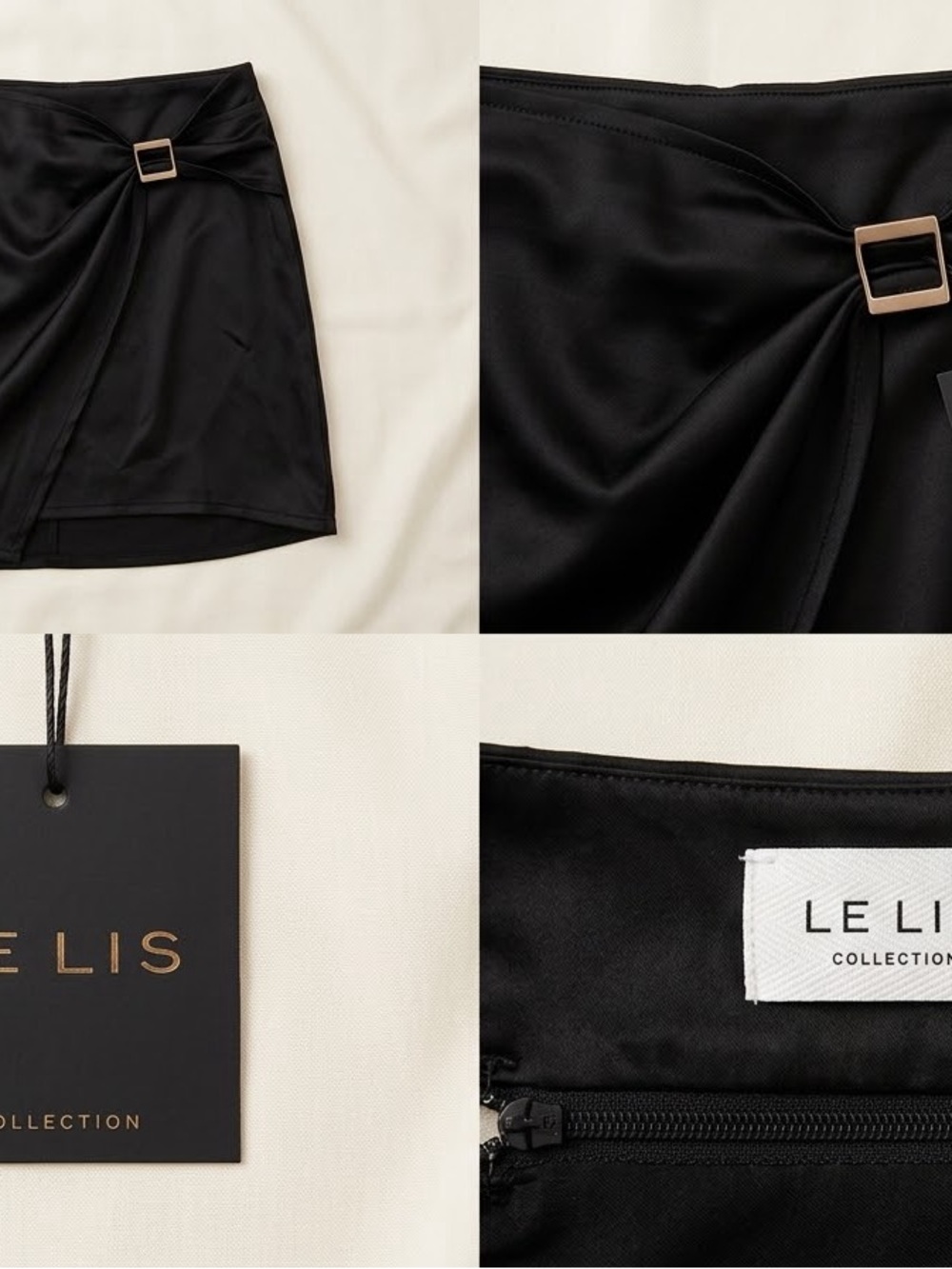 Le Lis Black Mini Skirt with Gold Buckle Accent